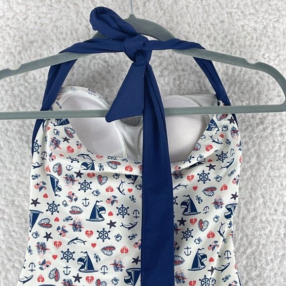 Girl Howdy Nautical Ruched Halter One Piece Swimsuit‎ Womens Made in USA Size 6 - Picture 9 of 10